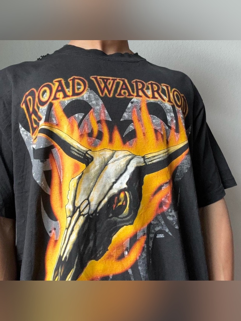 Vintage 1990s Road Warrior AOP Graphics Black Tee Shirt 90s